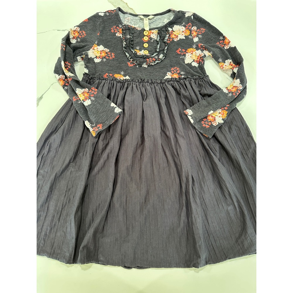 Matilda Jane Joanna Gainesβ Girls Floral Ruffle Long Sleeve Dress Gray Size 14